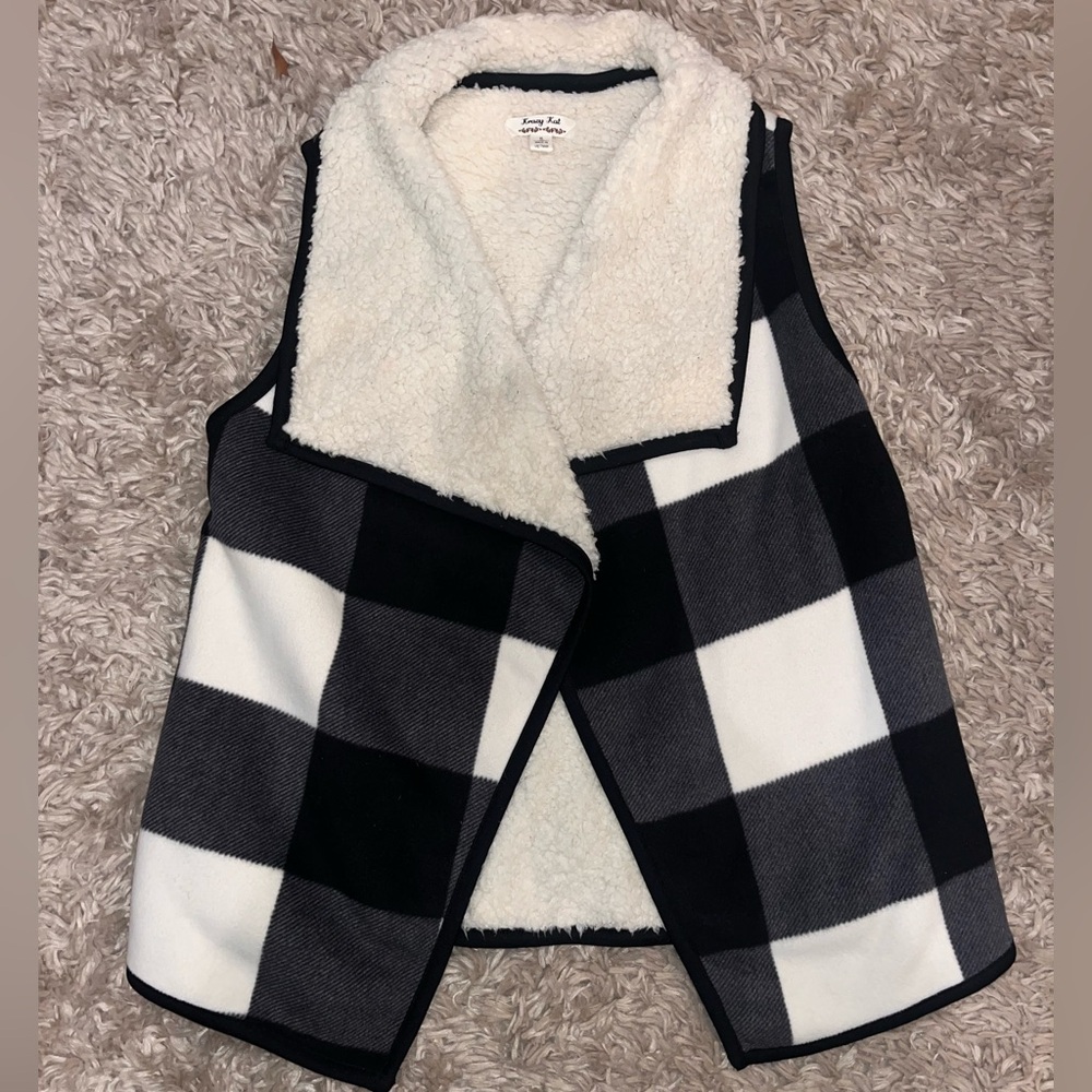 Black and white buffalo plaid Sherpa lined vest